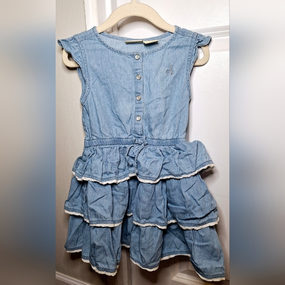 Calvin Klein Sleeveless Denim Ruffle Dress (4) - Picture 1 of 5